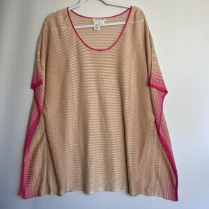 Coldwater Creek Linen Blend Kaftan Poncho Tan Pink Ombre Light Knit XL/1X